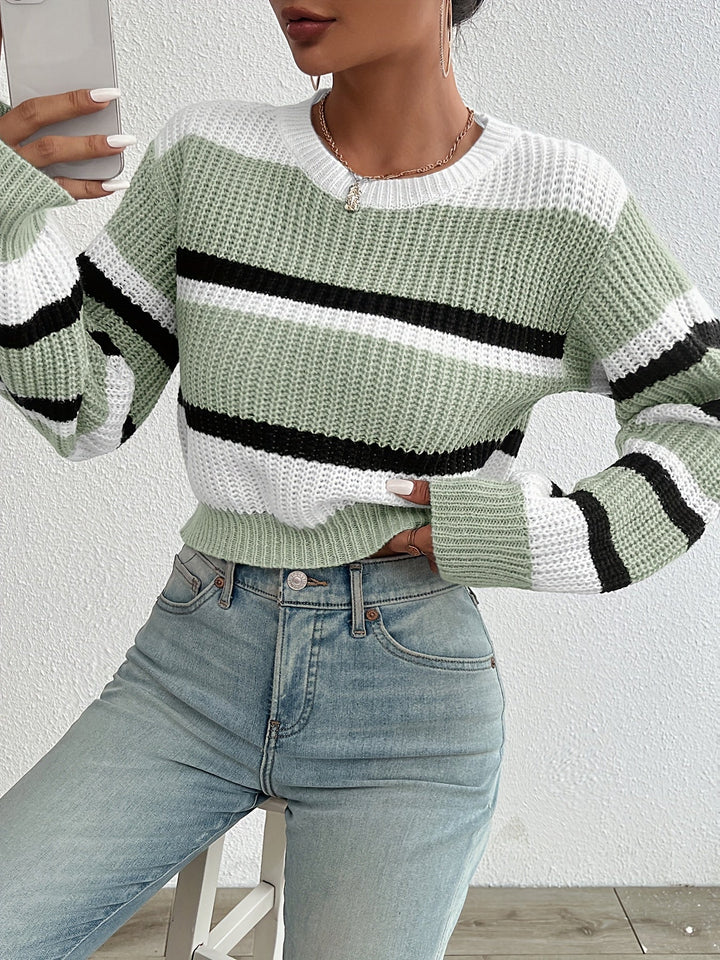 Women's Striped Round-Neck Knit Sweater