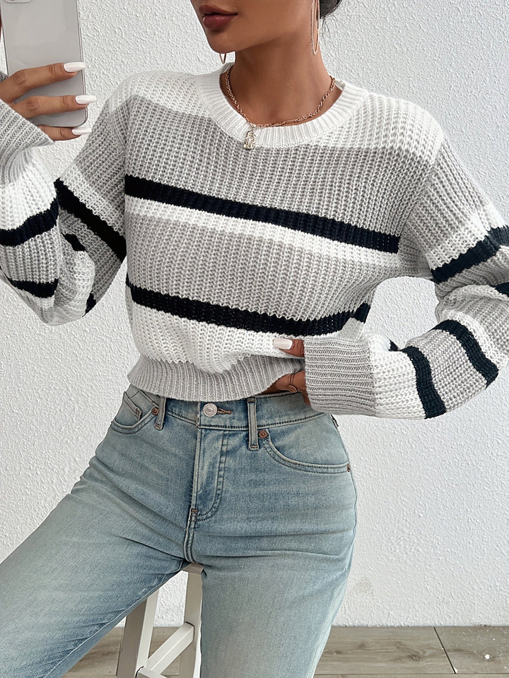 Women's Striped Round-Neck Knit Sweater