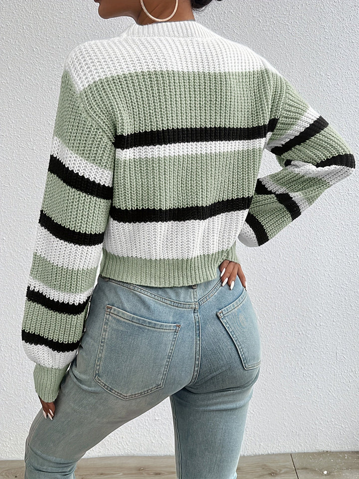 Women's Striped Round-Neck Knit Sweater