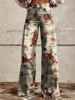 Women's Denim Western Wide-Leg Jeans