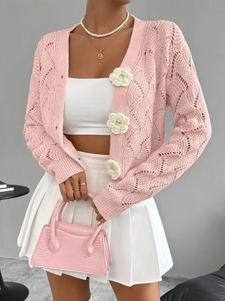 Women's Crochet Knit Floral Button Cardigan