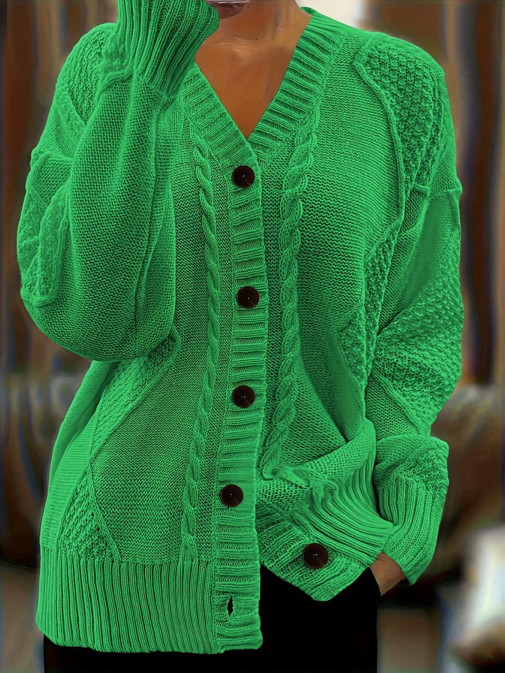 Women's Textured Cable Knit Button Cardigan