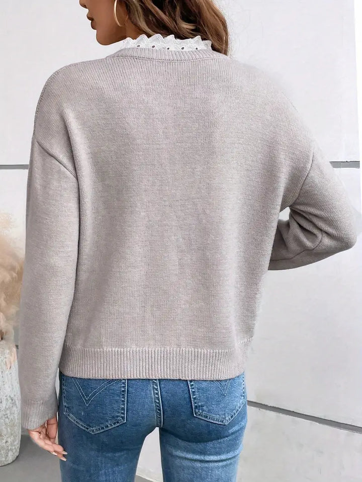 Women's Lace Trim V-Neck Sweater