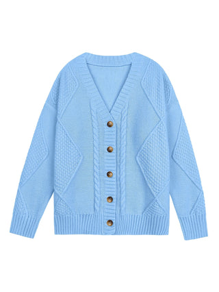 Women's Cable Knit V-Neck Button Cardigan