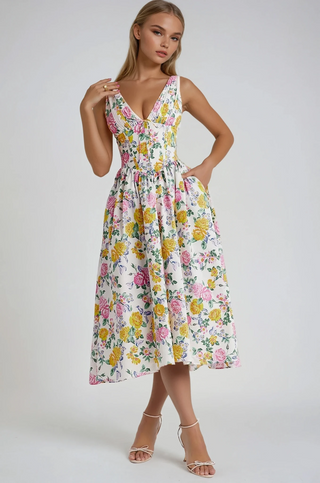 Women's Sleeveless V-Neck Midi Dress