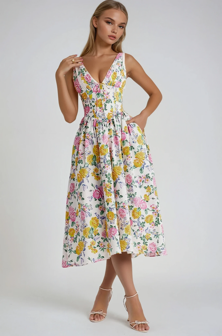 Women's Sleeveless V-Neck Midi Dress