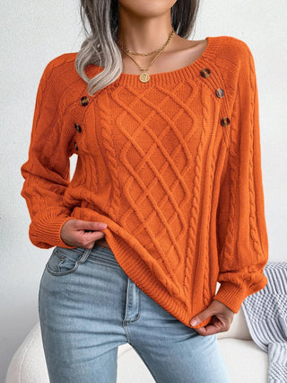 Women's Cable Knit Square Neck Button Sweater