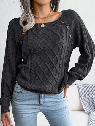 Women's Cable Knit Square Neck Button Sweater