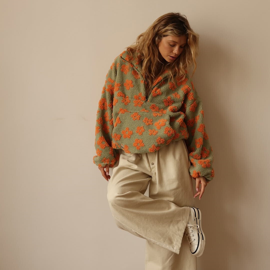 Women's Floral Quarter-Zip Sweater