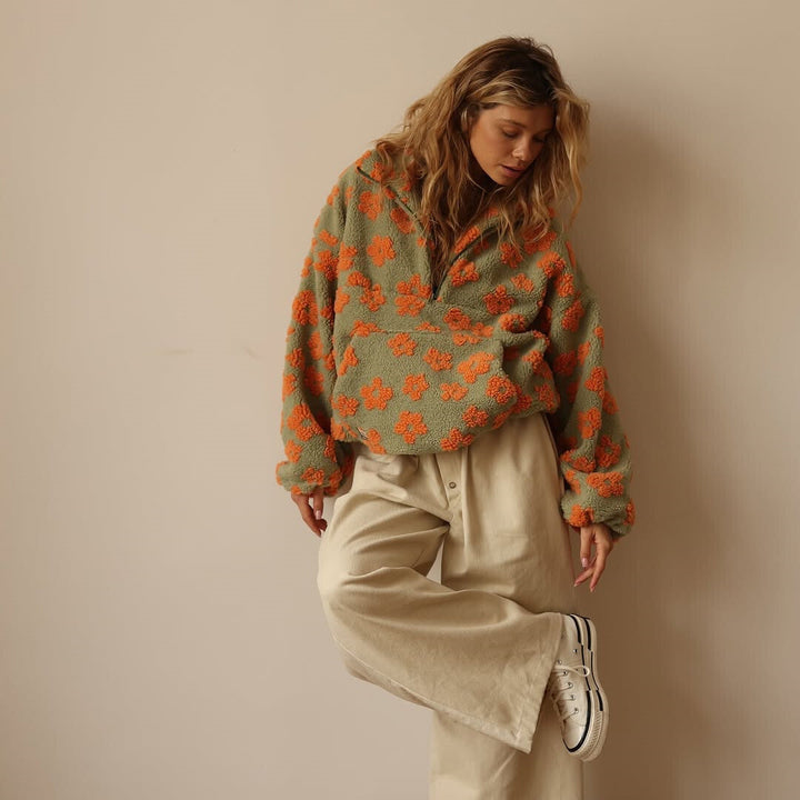 Women's Floral Quarter-Zip Sweater