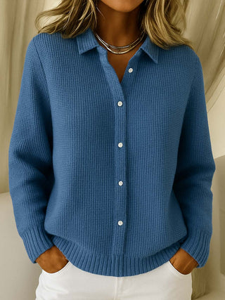 Women's Waffle Knit Collared Shirt Cardigan