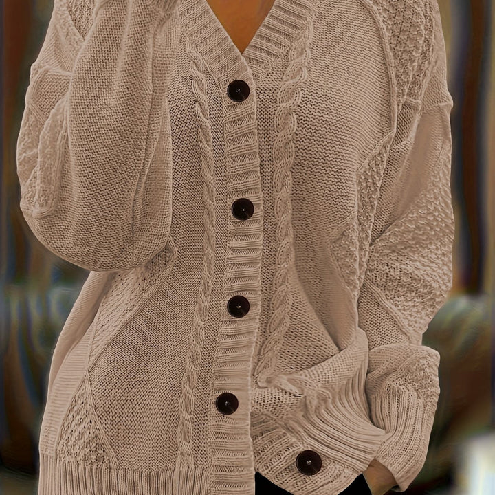 Women's Textured Cable Knit Button Cardigan