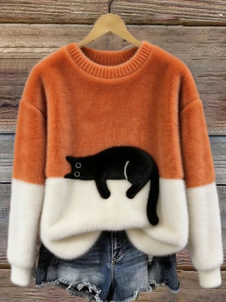 Women's Colourblock Cat Graphic Sweater