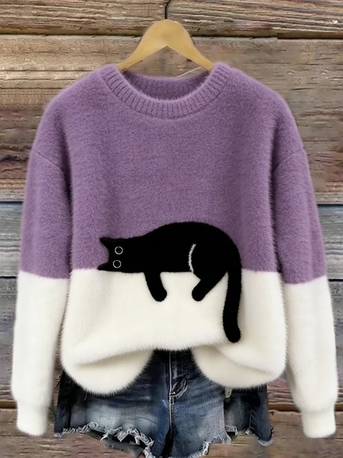 Women's Colourblock Cat Graphic Sweater