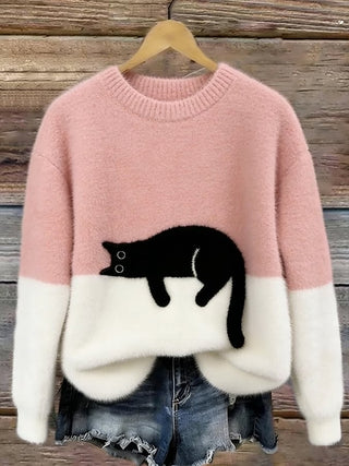 Women's Colourblock Cat Graphic Sweater
