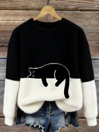 Women's Colourblock Cat Graphic Sweater