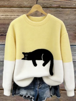 Women's Colourblock Cat Graphic Sweater