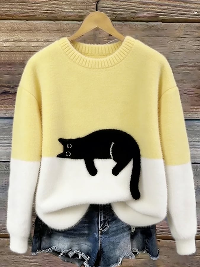 Women's Colourblock Cat Graphic Sweater