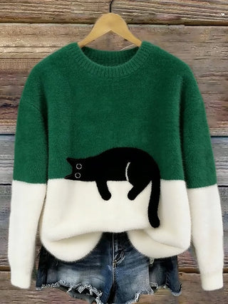 Women's Colourblock Cat Graphic Sweater