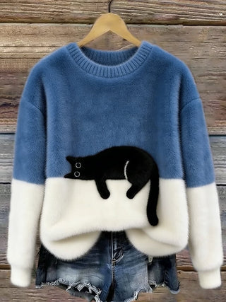 Women's Colourblock Cat Graphic Sweater
