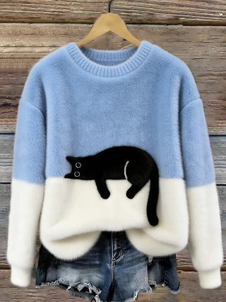 Women's Colourblock Cat Graphic Sweater