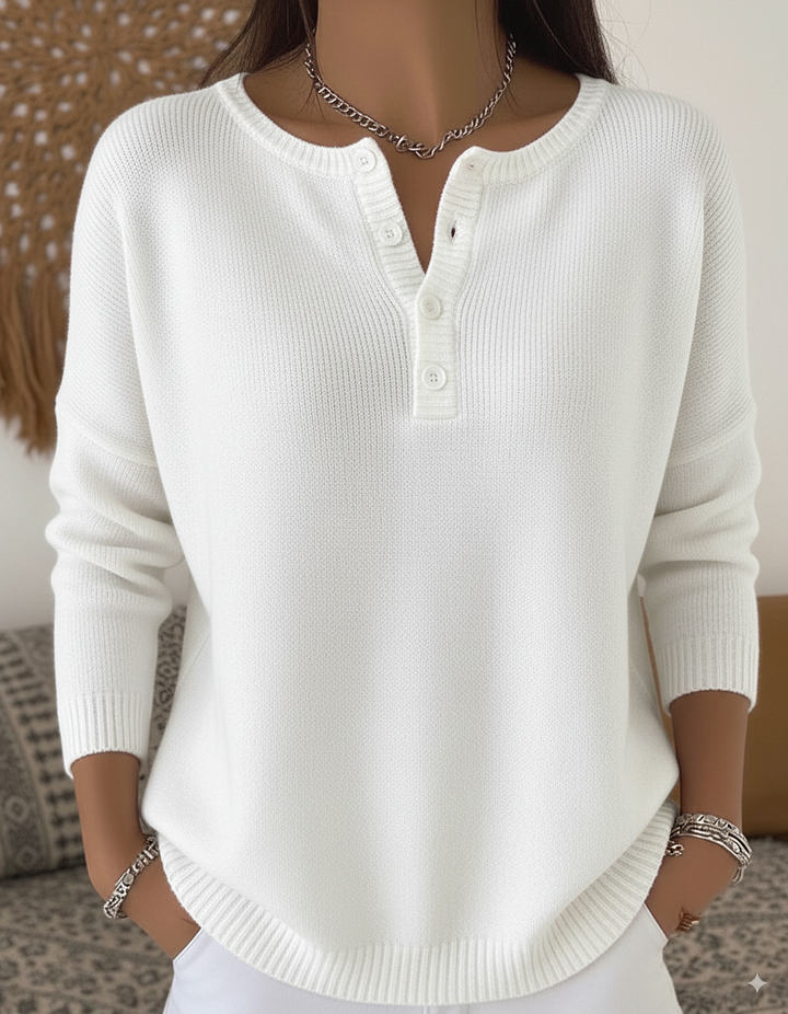 Women's Henley Button-Up Knit Sweater