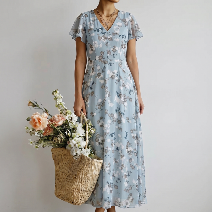 ISMERIA | FLORAL CHIFFON MAXI DRESS