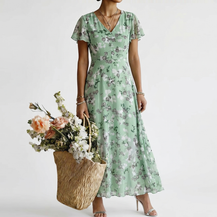 ISMERIA | FLORAL CHIFFON MAXI DRESS