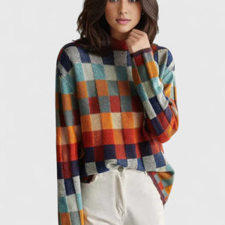 Women's Checkered Mock Neck Sweater