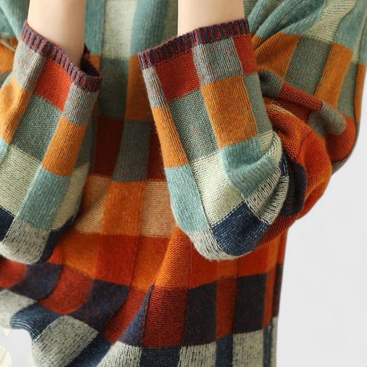 Women's Checkered Mock Neck Sweater