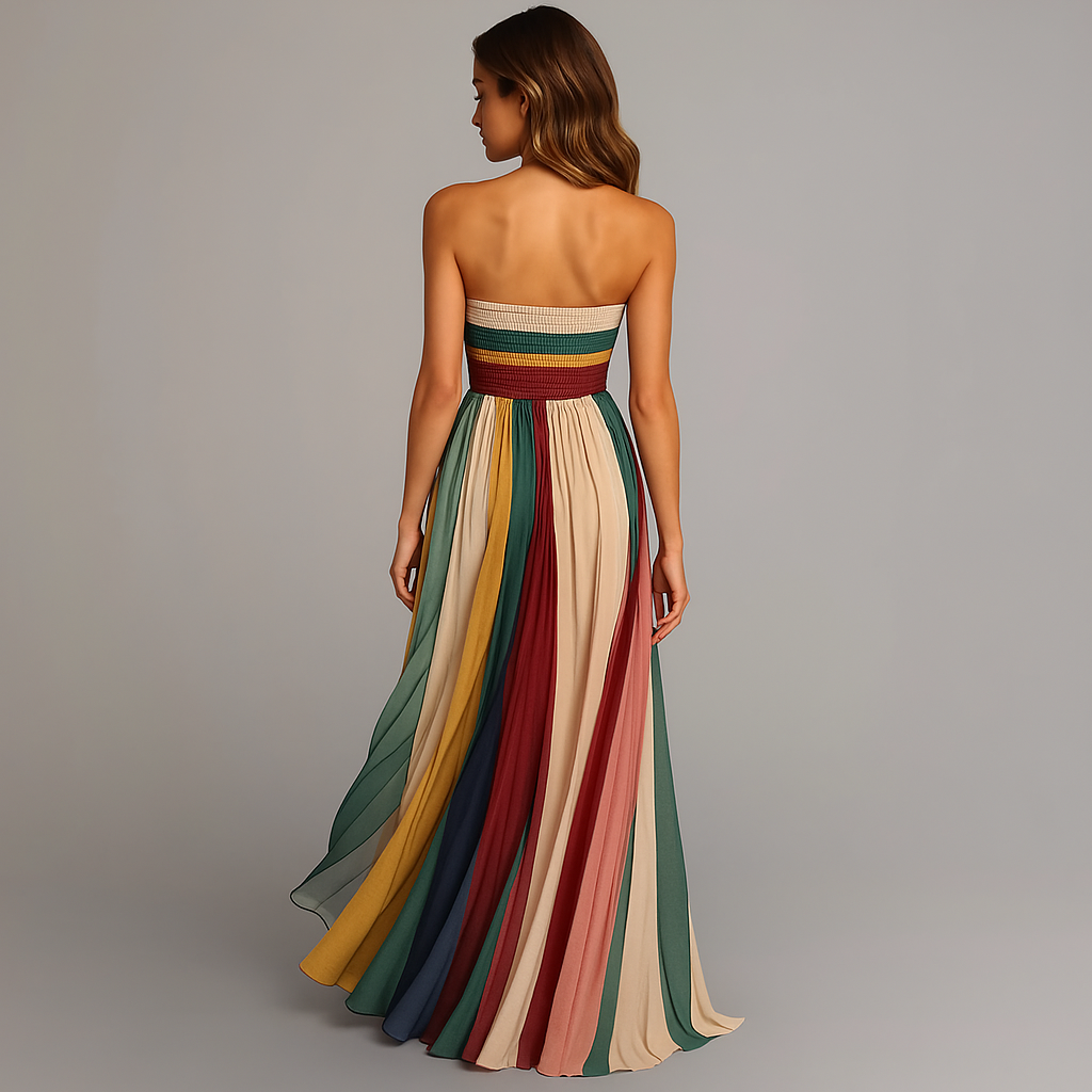 Women's Pleated Strapless Maxi Dress