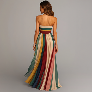 Women's Pleated Strapless Maxi Dress