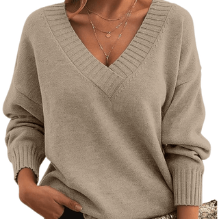 Women's Oversized V-Neck Ribbed Sweater