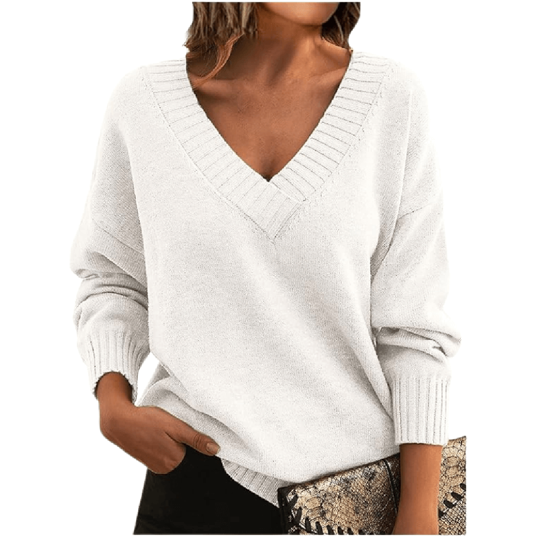 Women's Oversized V-Neck Ribbed Sweater