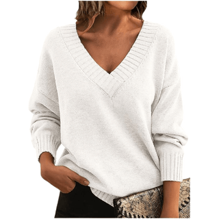 Women's Oversized V-Neck Ribbed Sweater
