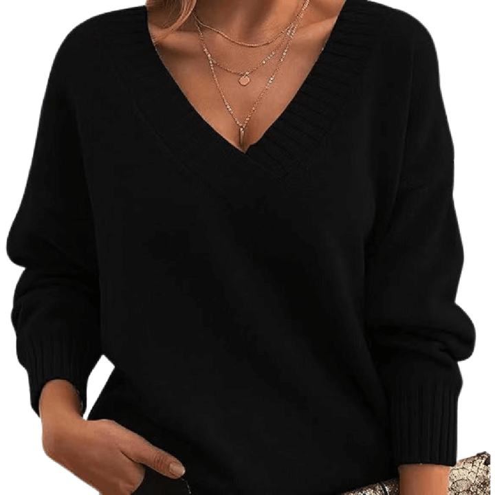 Women's Oversized V-Neck Ribbed Sweater