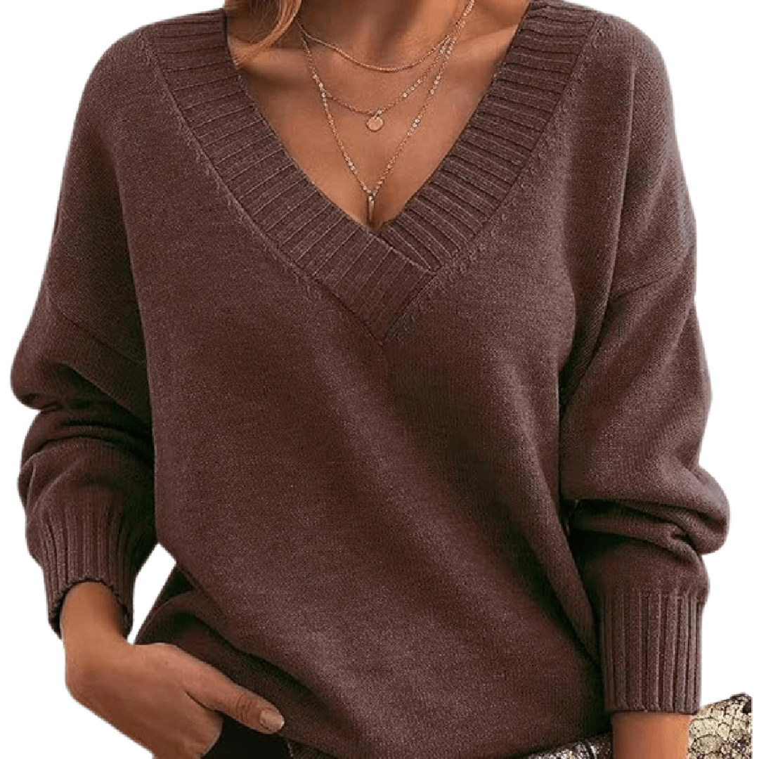 Women's Oversized V-Neck Ribbed Sweater