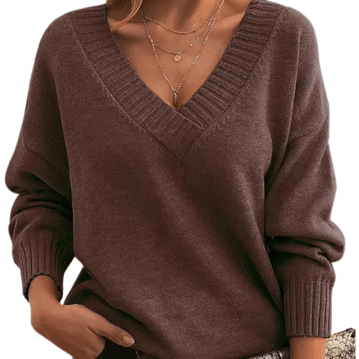Women's Oversized V-Neck Ribbed Sweater