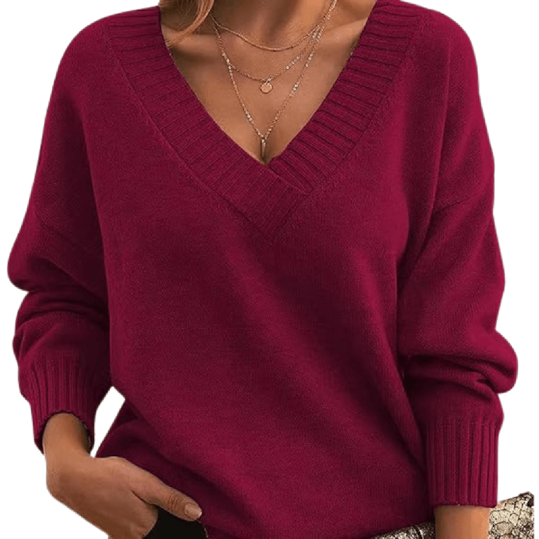 Women's Oversized V-Neck Ribbed Sweater