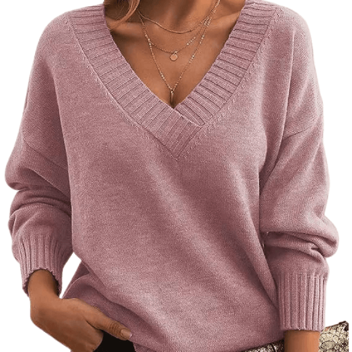 Women's Oversized V-Neck Ribbed Sweater