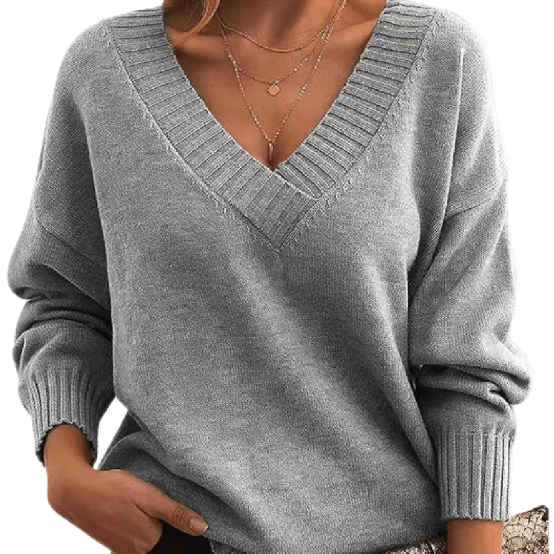 Women's Oversized V-Neck Ribbed Sweater