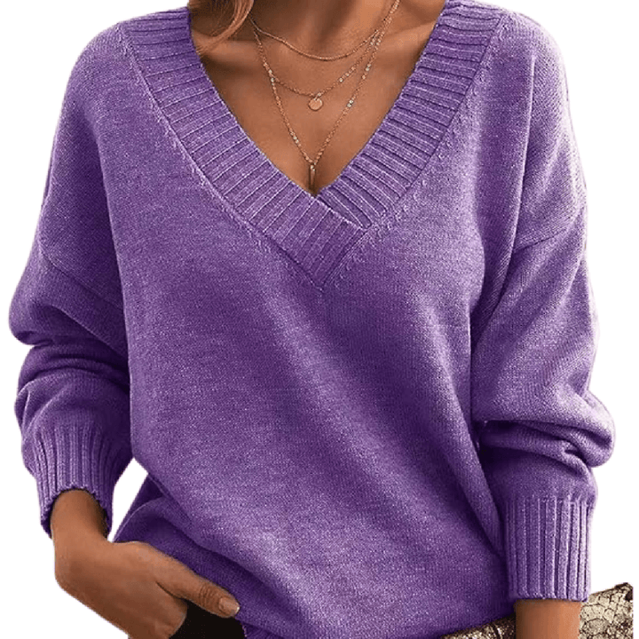 Women's Oversized V-Neck Ribbed Sweater