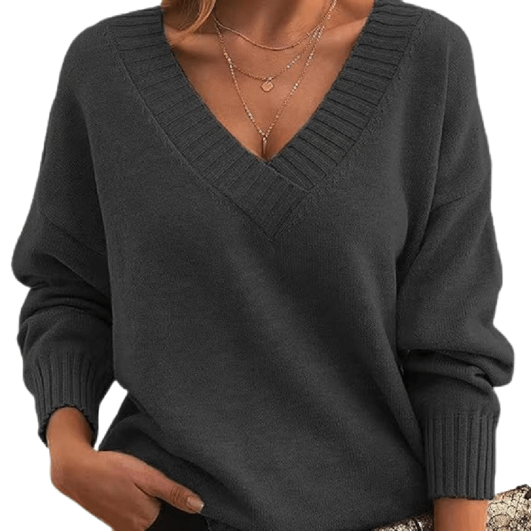 Women's Oversized V-Neck Ribbed Sweater