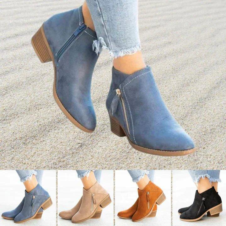Women's Block Heel Side-Zip Ankle Boots