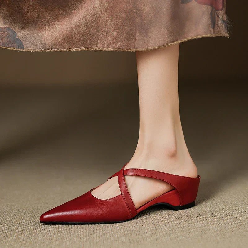 Harper | Leather Mules Cross-Strap Pointed Toe Low Heel Slip-On