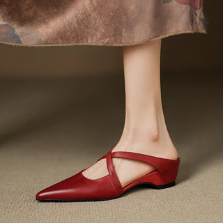 Harper | Leather Mules Cross-Strap Pointed Toe Low Heel Slip-On