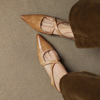 Harper | Leather Mules Cross-Strap Pointed Toe Low Heel Slip-On