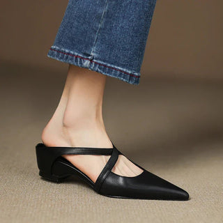 Harper | Leather Mules Cross-Strap Pointed Toe Low Heel Slip-On