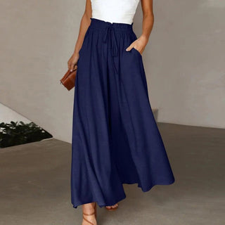 Women's Linen Wide-Leg Drawstring Pants