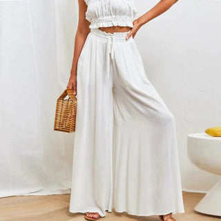 Women's Linen Wide-Leg Drawstring Pants
